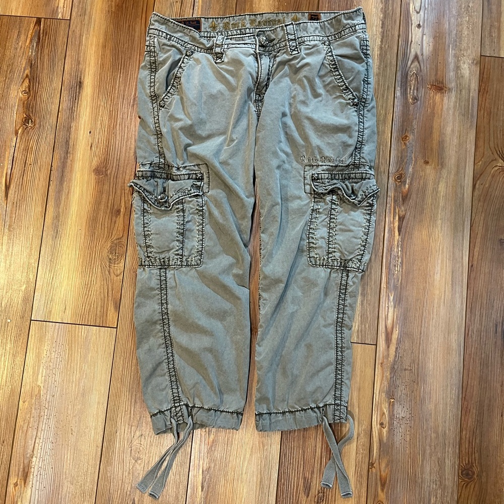 ROCK REVIVAL BUCKLE 100% COTTON  DRAWSTRING HEM CROP POCKET PANTS SIZE 27
